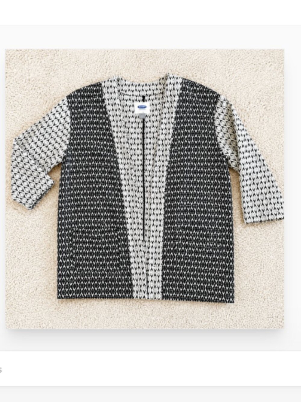 Old Navy Black White Jacquard Open Front Cardigan Size Large Boho